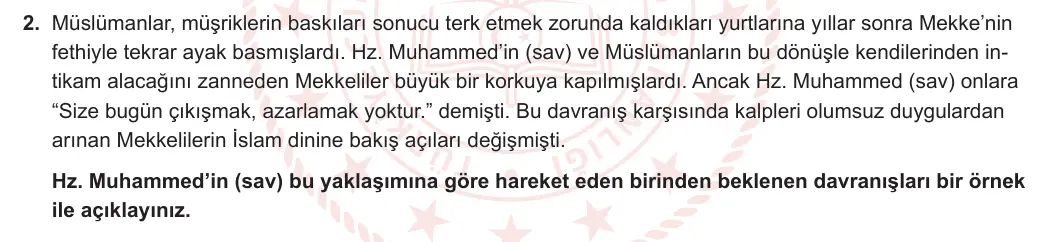 8. Sınıf Din Kültürü ve Ahlak Bilgisi 2024-2025 2. Dönem 1. Yazılı 2. Soru görseli