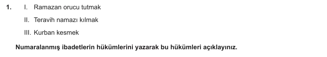 9. Sınıf Din Kültürü ve Ahlak Bilgisi 2024-2025 2. Dönem 1. Yazılı 1. Soru görseli