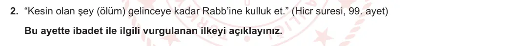 9. Sınıf Din Kültürü ve Ahlak Bilgisi 2024-2025 2. Dönem 1. Yazılı 2. Soru görseli