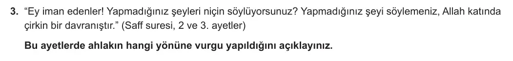 9. Sınıf Din Kültürü ve Ahlak Bilgisi 2024-2025 2. Dönem 1. Yazılı 3. Soru görseli