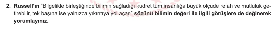 10. Sınıf Felsefe 2024-2025 2. Dönem 1. Yazılı 2. Soru görseli