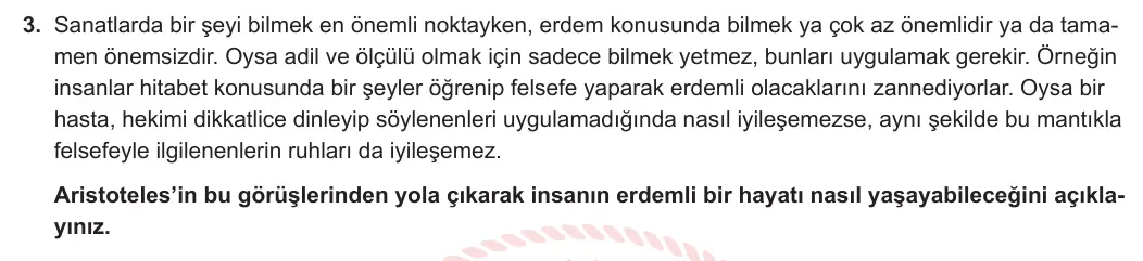 10. Sınıf Felsefe 2024-2025 2. Dönem 1. Yazılı 3. Soru görseli