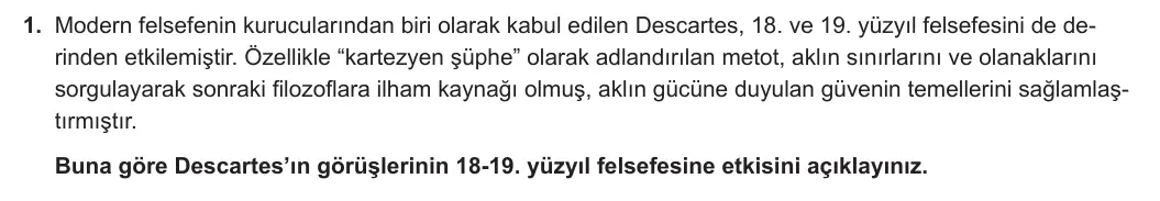 11. Sınıf Felsefe 2024-2025 2. Dönem 1. Yazılı 1. Soru görseli