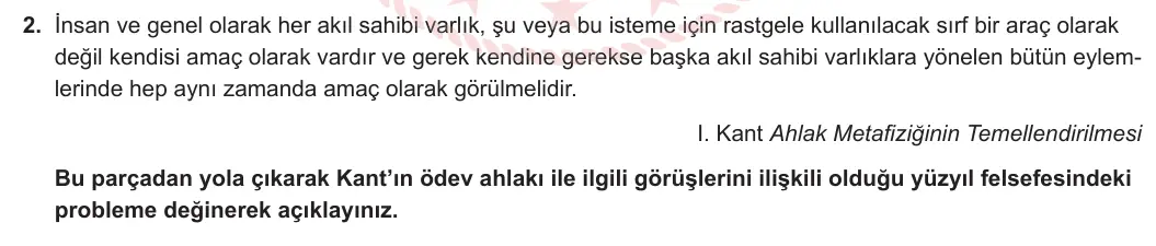11. Sınıf Felsefe 2024-2025 2. Dönem 1. Yazılı 2. Soru görseli