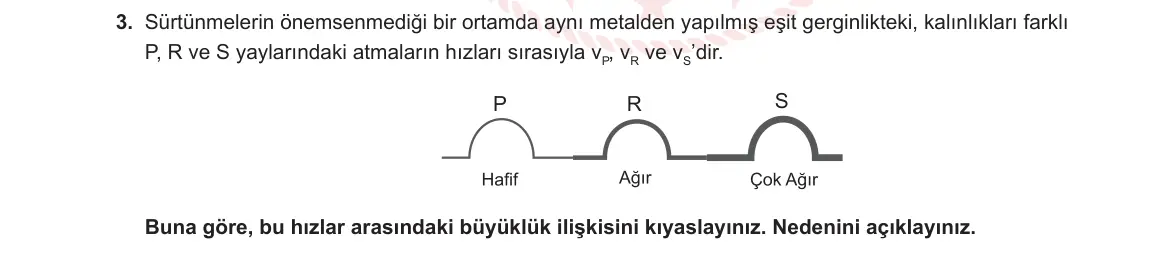 10. Sınıf Fizik 2024-2025 2. Dönem 1. Yazılı 3. Soru görseli