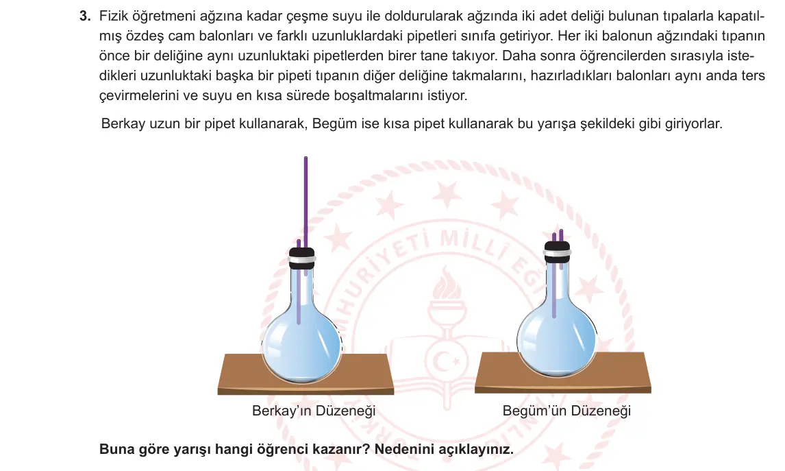 9. Sınıf Fizik 2024-2025 2. Dönem 1. Yazılı 3. Soru görseli