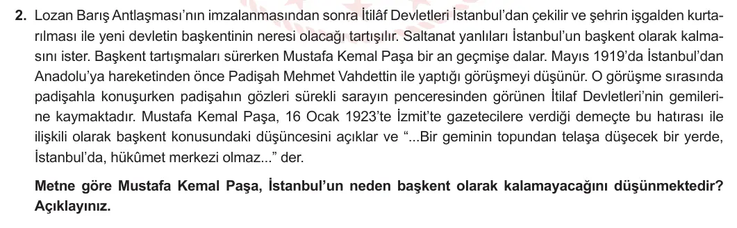 8. Sınıf T.C. İnkılap Tarihi ve Atatürkçülük 2024-2025 2. Dönem 1. Yazılı 2. Soru görseli