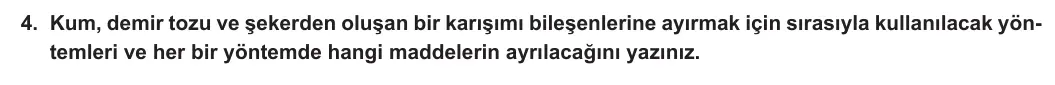 10. Sınıf Kimya 2024-2025 2. Dönem 1. Yazılı 4. Soru görseli
