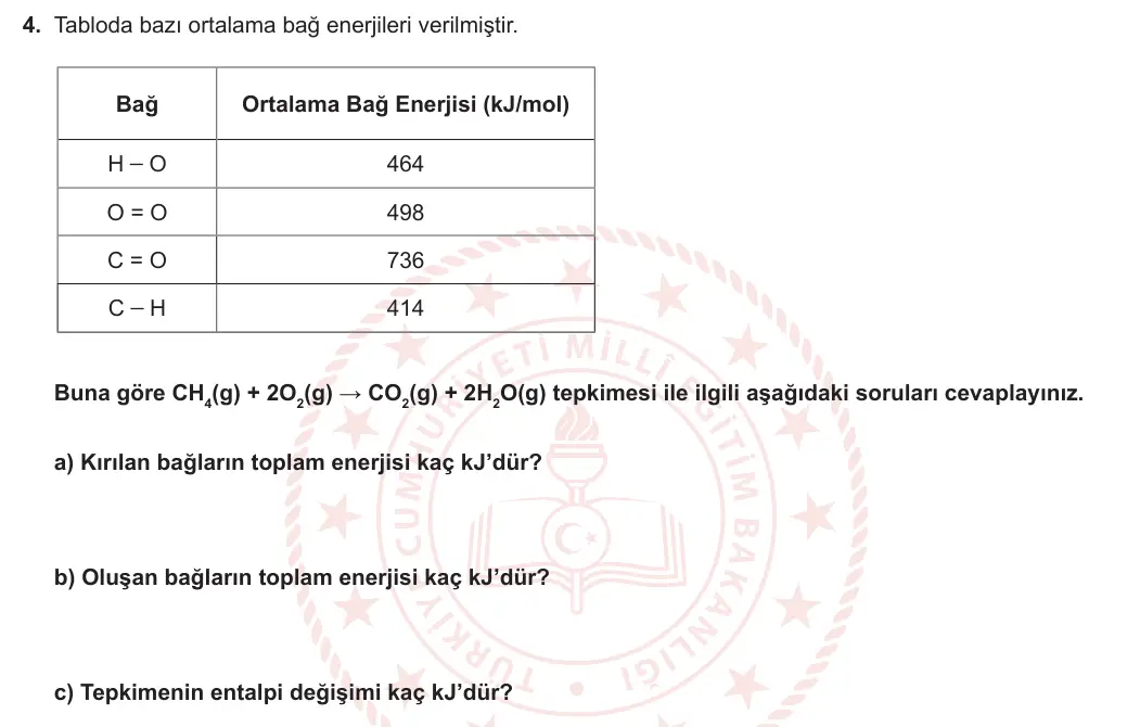 11. Sınıf Kimya 2024-2025 2. Dönem 1. Yazılı 4. Soru görseli