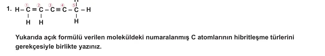 12. Sınıf Kimya 2024-2025 2. Dönem 1. Yazılı 1. Soru görseli