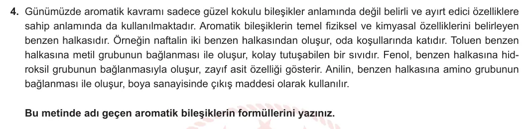 12. Sınıf Kimya 2024-2025 2. Dönem 1. Yazılı 4. Soru görseli