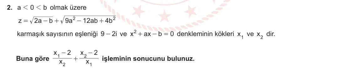 10. Sınıf Matematik 2024-2025 2. Dönem 1. Yazılı 2. Soru görseli