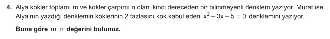 10. Sınıf Matematik 2024-2025 2. Dönem 1. Yazılı 4. Soru görseli