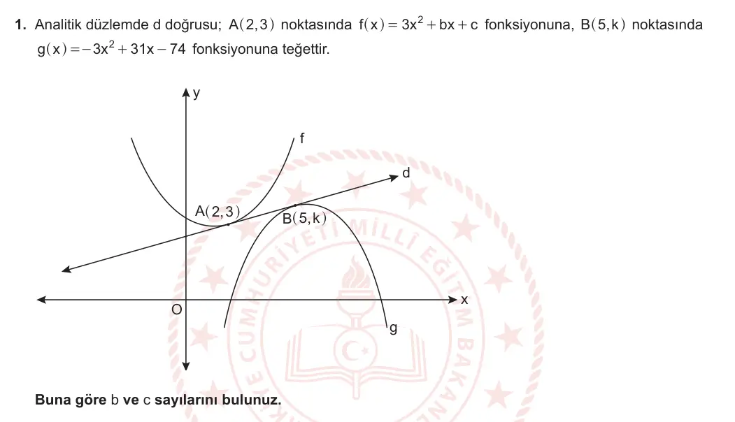 12. Sınıf Matematik 2024-2025 2. Dönem 1. Yazılı 1. Soru görseli