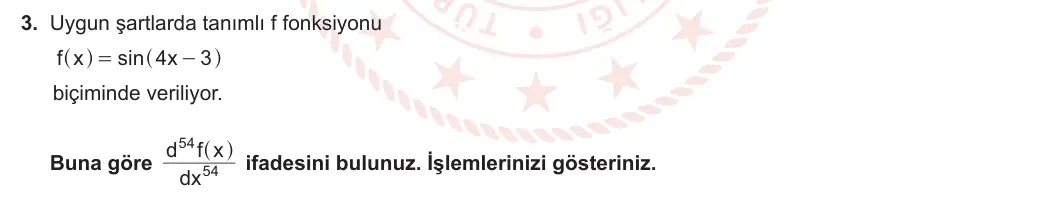 12. Sınıf Matematik 2024-2025 2. Dönem 1. Yazılı 3. Soru görseli