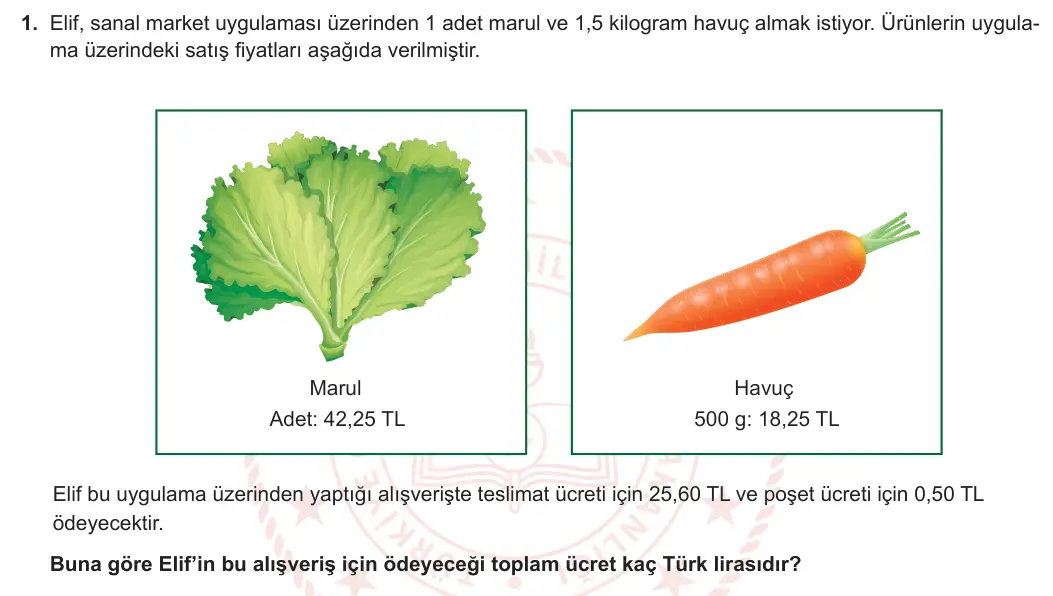 6. Sınıf Matematik 2024-2025 2. Dönem 1. Yazılı 1. Soru görseli