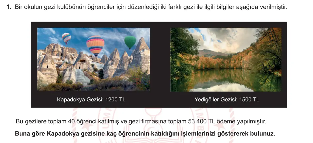 7. Sınıf Matematik 2024-2025 2. Dönem 1. Yazılı 1. Soru görseli