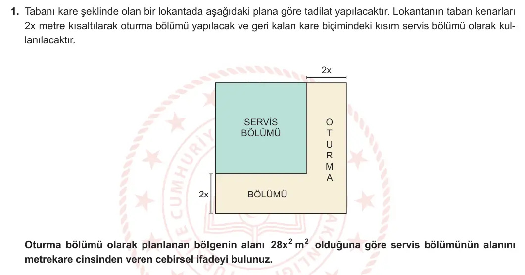 8. Sınıf Matematik 2024-2025 2. Dönem 1. Yazılı 1. Soru görseli