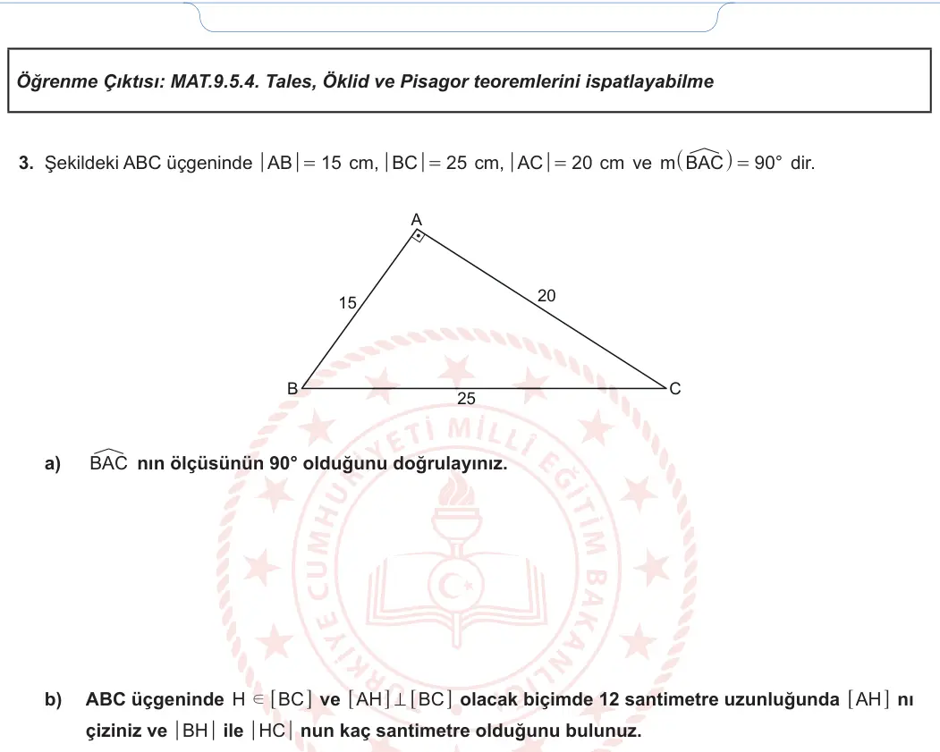 9. Sınıf Matematik 2024-2025 2. Dönem 1. Yazılı 2. Soru görseli (2/2)