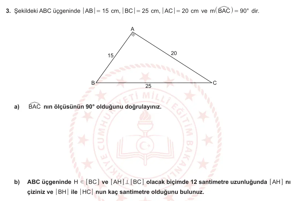 9. Sınıf Matematik 2024-2025 2. Dönem 1. Yazılı 3. Soru görseli (1/2)