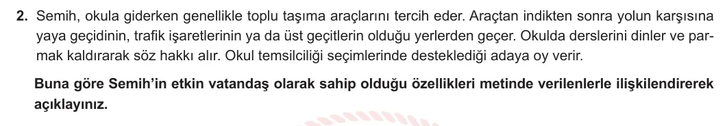 5. Sınıf Sosyal Bilgiler 2024-2025 2. Dönem 1. Yazılı 2. Soru görseli