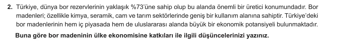 6. Sınıf Sosyal Bilgiler 2024-2025 2. Dönem 1. Yazılı 2. Soru görseli