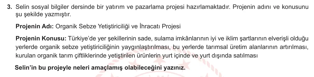 6. Sınıf Sosyal Bilgiler 2024-2025 2. Dönem 1. Yazılı 3. Soru görseli