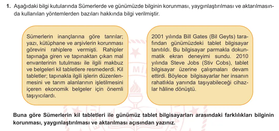 7. Sınıf Sosyal Bilgiler 2024-2025 2. Dönem 1. Yazılı 1. Soru görseli