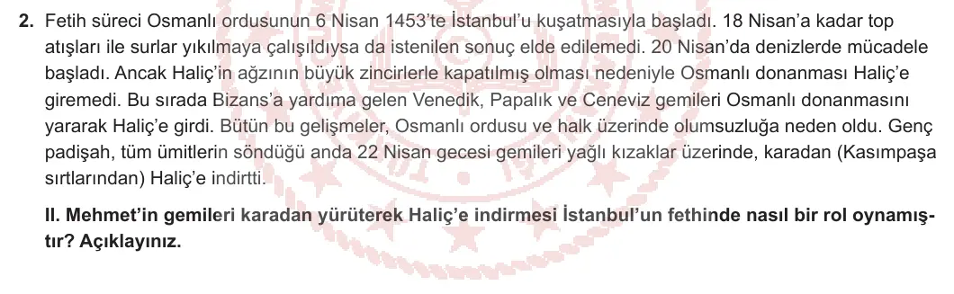 10. Sınıf Tarih 2024-2025 2. Dönem 1. Yazılı 2. Soru görseli