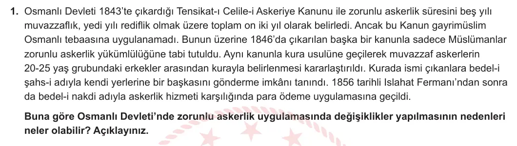 11. Sınıf Tarih 2024-2025 2. Dönem 1. Yazılı 1. Soru görseli