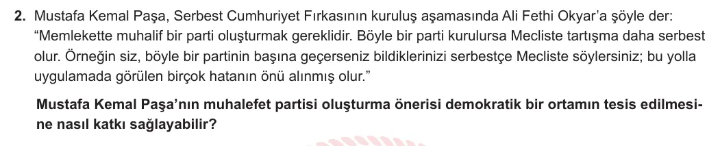 12. Sınıf T.C. İnkılap Tarihi ve Atatürkçülük 2024-2025 2. Dönem 1. Yazılı 2. Soru görseli