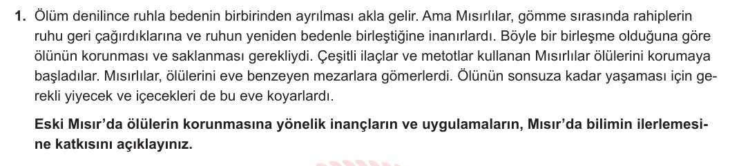 9. Sınıf Tarih 2024-2025 2. Dönem 1. Yazılı 1. Soru görseli