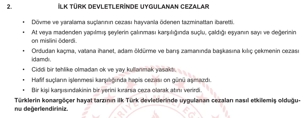 9. Sınıf Tarih 2024-2025 2. Dönem 1. Yazılı 2. Soru görseli