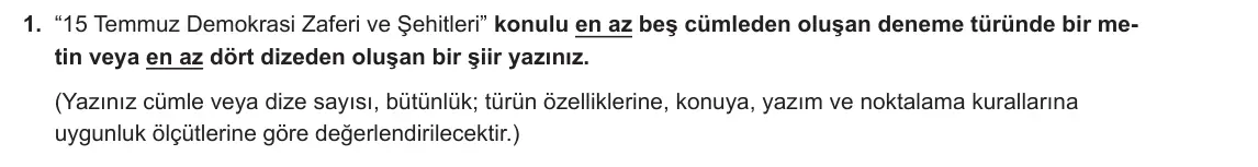 10. Sınıf Türk Dili ve Edebiyatı 2024-2025 2. Dönem 1. Yazılı 1. Soru görseli