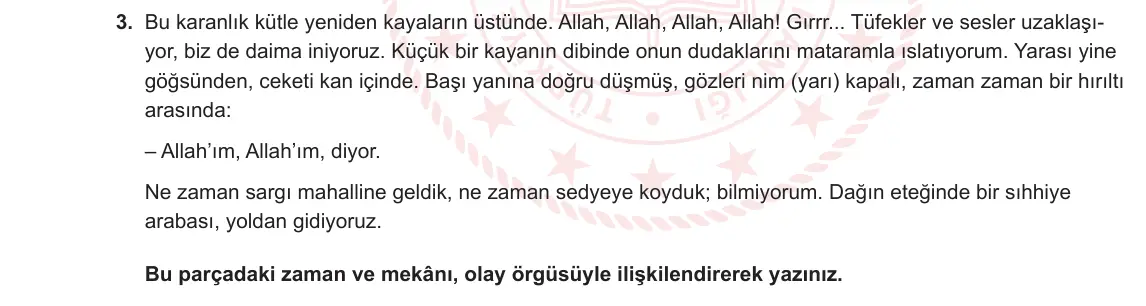 10. Sınıf Türk Dili ve Edebiyatı 2024-2025 2. Dönem 1. Yazılı 3. Soru görseli