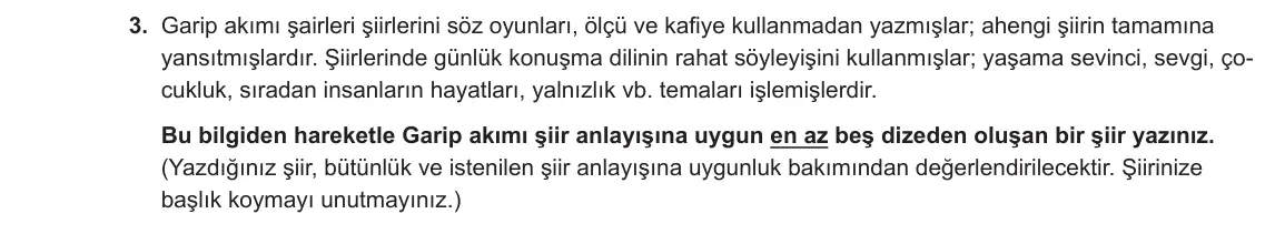 12. Sınıf Türk Dili ve Edebiyatı 2024-2025 2. Dönem 1. Yazılı 3. Soru görseli