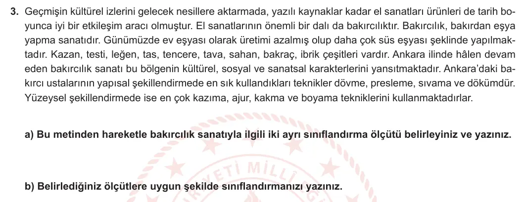 5. Sınıf Türkçe 2024-2025 2. Dönem 1. Yazılı 3. Soru görseli