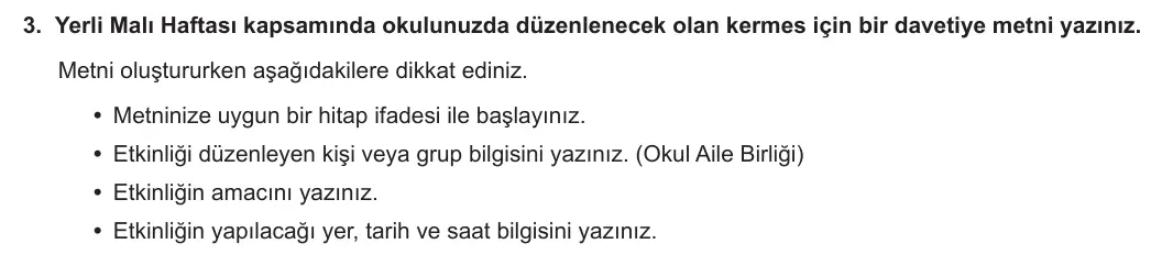6. Sınıf Türkçe 2024-2025 2. Dönem 1. Yazılı 3. Soru (MEB Yayınları) görseli