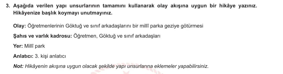 6. Sınıf Türkçe 2024-2025 2. Dönem 1. Yazılı 3. Soru (Yıldırım Yayınları) görseli