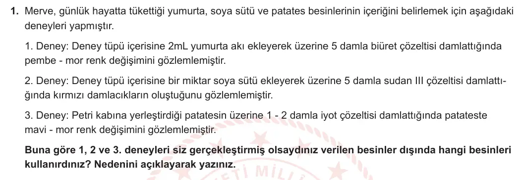 9. Sınıf Biyoloji 2024-2025 2. Dönem 2. Yazılı 1. Soru görseli (1/2)