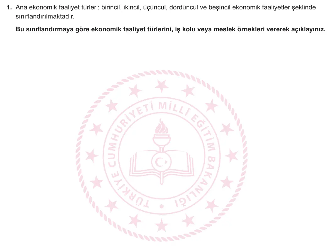 10. Sınıf Coğrafya 2024-2025 2. Dönem 2. Yazılı 1. Soru görseli (1/2)
