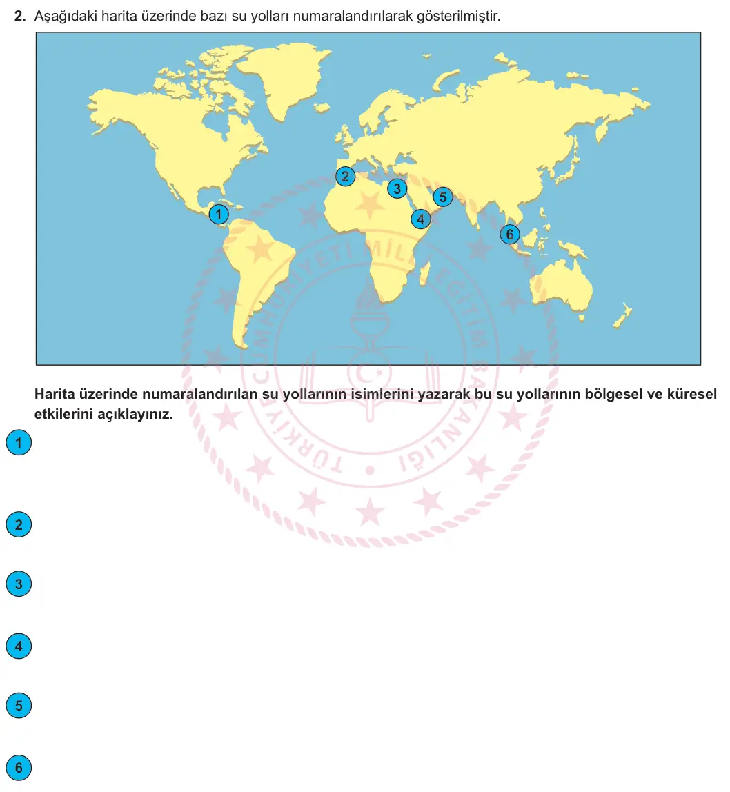 10. Sınıf Coğrafya 2024-2025 2. Dönem 2. Yazılı 2. Soru görseli