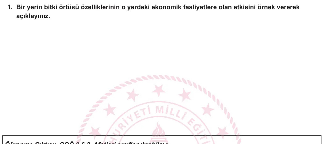 9. Sınıf Coğrafya 2024-2025 2. Dönem 2. Yazılı 1. Soru görseli