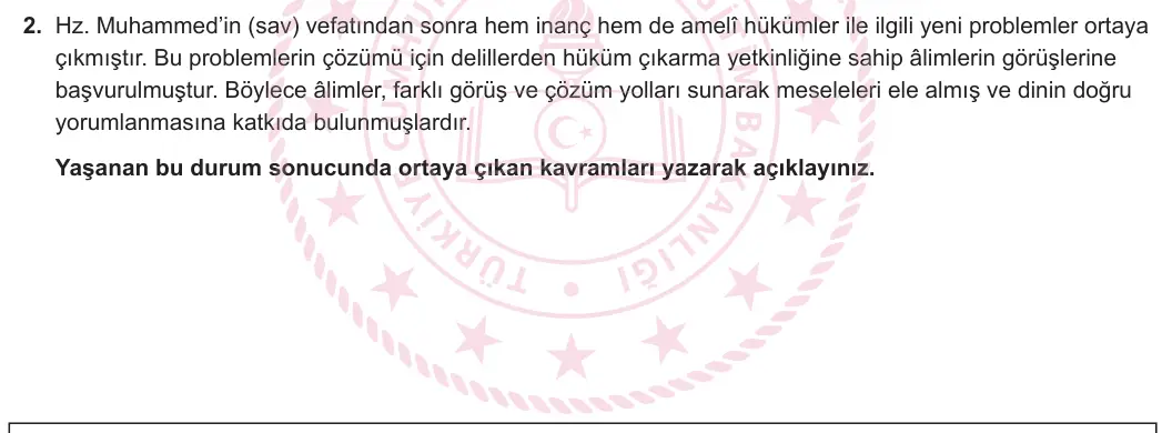 10. Sınıf Din Kültürü ve Ahlak Bilgisi 2024-2025 2. Dönem 2. Yazılı 2. Soru görseli