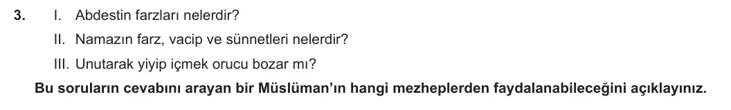 10. Sınıf Din Kültürü ve Ahlak Bilgisi 2024-2025 2. Dönem 2. Yazılı 3. Soru görseli