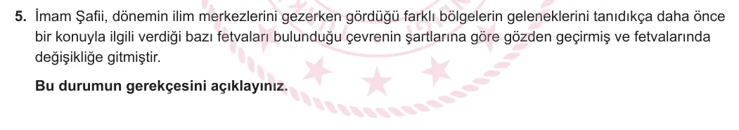 10. Sınıf Din Kültürü ve Ahlak Bilgisi 2024-2025 2. Dönem 2. Yazılı 5. Soru görseli
