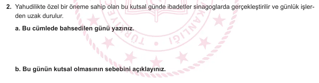11. Sınıf Din Kültürü ve Ahlak Bilgisi 2024-2025 2. Dönem 2. Yazılı 2. Soru görseli