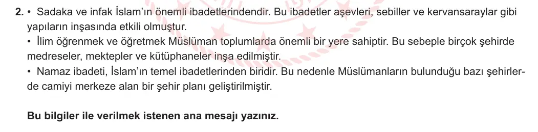 5. Sınıf Din Kültürü ve Ahlak Bilgisi 2024-2025 2. Dönem 2. Yazılı 2. Soru görseli