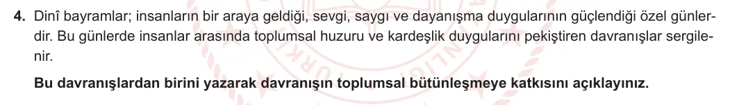 6. Sınıf Din Kültürü ve Ahlak Bilgisi 2024-2025 2. Dönem 2. Yazılı 4. Soru görseli