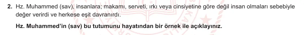 8. Sınıf Din Kültürü ve Ahlak Bilgisi 2024-2025 2. Dönem 2. Yazılı 2. Soru görseli